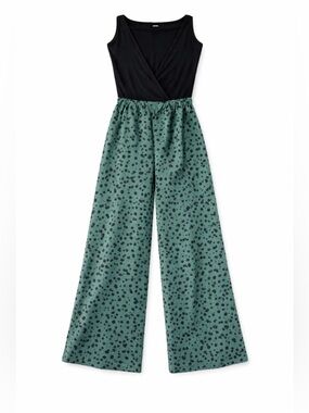 SHEIN Curve Green Polka Dot Wide Leg Jumpsuit XL Belted Summer Vacation